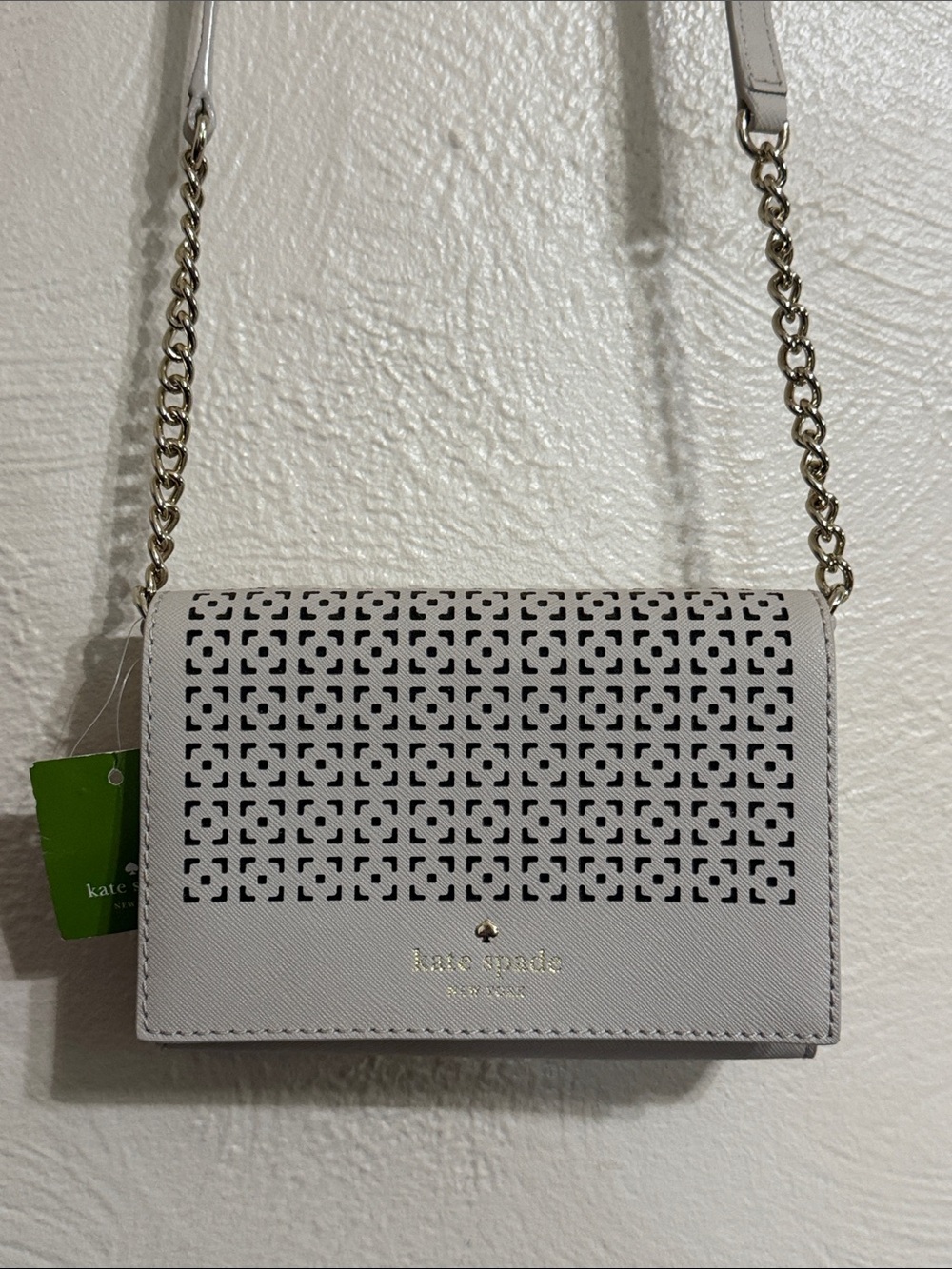 Kate Spade Beige Perforated Leather Chain Crossbody